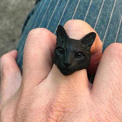 Punk big cat head ring