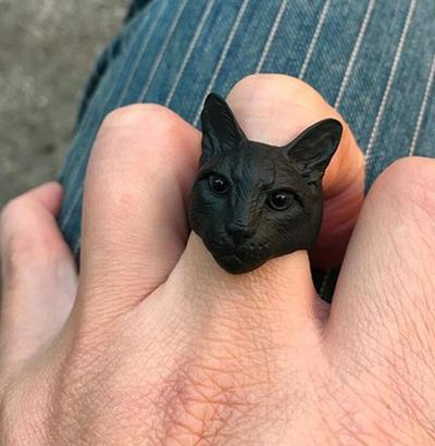 Punk Big Cat Head Ring