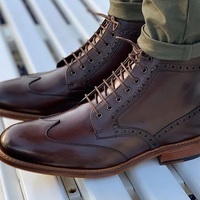 Handmade Mens Coffee brown Wing tip brogue ankle Boots, Mens Leather ankle boots - Thumbnail 1