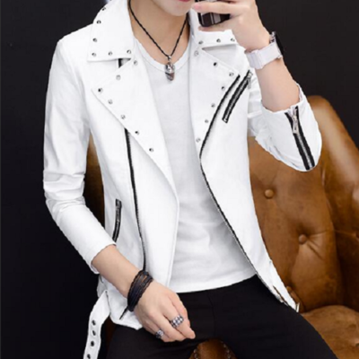 Handmade mens white studded jacket, white biker jacket for mens, mens leather jacket