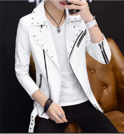 Handmade Mens White Studded Jacket, White biker jacket for mens, Mens leather jacket