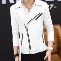 Handmade Mens White Studded Jacket, White biker jacket for mens, Mens leather jacket - Thumbnail 1