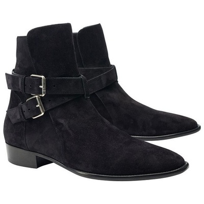 Handmade men black suede leather jodhpurs ankle boots, men casual style boots - Thumbnail 4