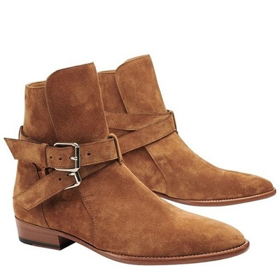 Handmade men brown suede leather jodhpurs ankle boots, men casual style boots