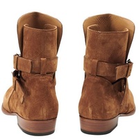 Handmade Men Brown Suede leather Jodhpurs Ankle boots, Men casual Style boots - Thumbnail 4