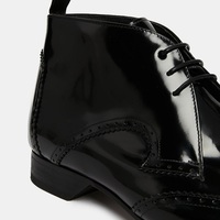 Handmade Men Black Brogue Oxford Lace up ankle boots, Men Black Patent Leather dress ankle high boots - Thumbnail 1