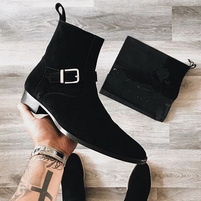 Handmade men black suede ankle boots, men black casual suede jodhpurs boots, mens fashion ankle boots