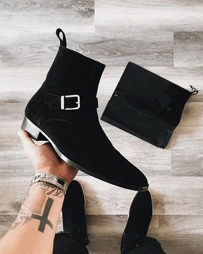 Handmade Men Black Suede Ankle boots, Men black Casual suede Jodhpurs boots, Mens Fashion ankle boots