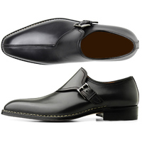 HANDMADE BLACK FASHION MONK LEATHER SHOES BUCKLE SHOES MEN DRESS SHOES - Thumbnail 1