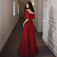 Red tulle lace long prom dress red evening dress - Thumbnail 4