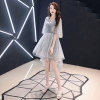 Cute high low prom dress gray homecoming dress - Thumbnail 2