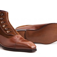 Handmade Brown Button Top Leather Suede Boot For Men's - Thumbnail 1