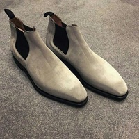 Handmade Men Gray Suede Chelsea Boots, Men Gray casual ankle boots, Men boots - Thumbnail 4