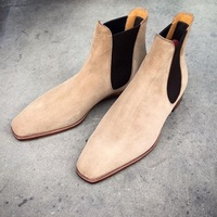 Handmade Men Beige Suede Chelsea Boots, Men beige casual ankle boots, Men boots - Thumbnail 1