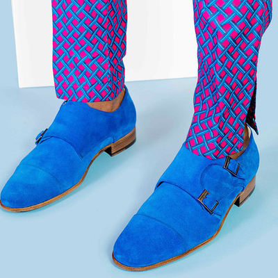 Handmade mens fashion suede leather monk shoes classic men blue party shoes