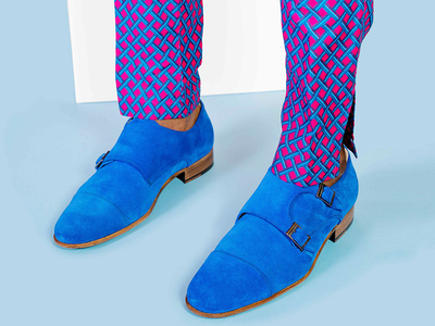 Handmade Mens Fashion Suede Leather Monk Shoes Classic Men Blue Party Shoes