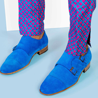Handmade Mens Fashion Suede Leather Monk Shoes Classic Men Blue Party Shoes - Thumbnail 1