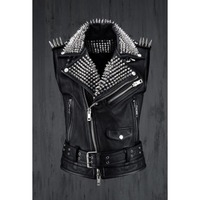 Handmade Men Rock Punk style Belted leather Vest, Men black biker studded jacket - Thumbnail 4