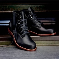 Handmade Men Black Casual Leather Ankle Boots Men Lace Up Ankle High Boots - Thumbnail 1