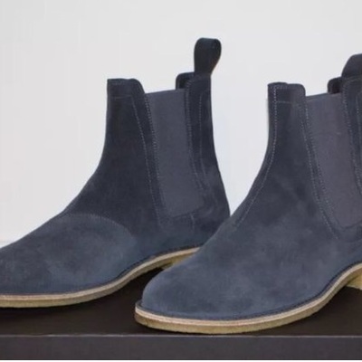 Handmade men dark gray suede chelsea boots, men gray suede casual ankle boots