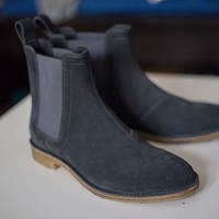 Handmade Men Dark Gray Suede Chelsea Boots, Men Gray Suede Casual Ankle Boots - Thumbnail 1