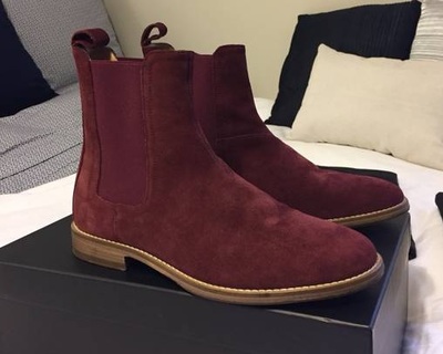 Men Burgundy Color Suede Chelsea Boots Men Classic Suede Casual Ankle Boots