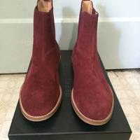 Men Burgundy Color Suede Chelsea Boots Men Classic Suede Casual Ankle Boots - Thumbnail 1