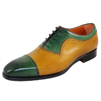 Handmade Green Tan Brogue Lace Up Leather Shoes For Men's - Thumbnail 1