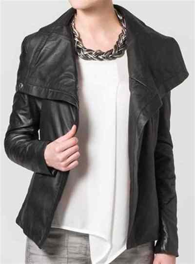 women black leather jacket, women wide collar fashion leather