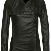 women black leather jacket, women wide collar fashion leather - Thumbnail 1