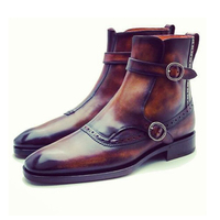 Bespoke Brown Double Buckle Ankle boots, Men Brown Ankle boots - Thumbnail 1