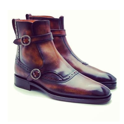 Bespoke brown double buckle ankle boots, men brown ankle boots