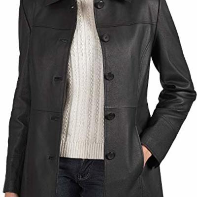Women black color genuine lamb skin car coat, women black long coat