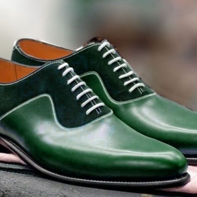 Handmade men green color formal shoes, men green dress shoes, men leather shoes