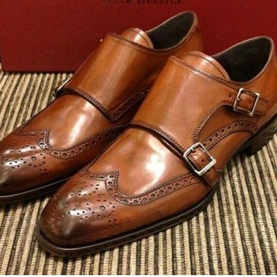 Handmade men tan color double monk formal shoes, men monk shoes, men dress shoes