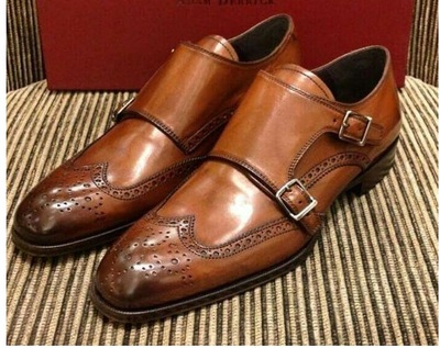 Handmade Men Tan color double monk formal shoes, Men Monk shoes, Men dress shoes