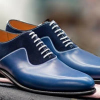 Handmade Men's Oxford Two Tone Shoe Mens Leather & Suede Blue Dress Office Shoe - Thumbnail 1