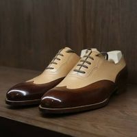 Handmade men tan & brown shoe wingtip dress shoe oxford leather shoe - Thumbnail 4