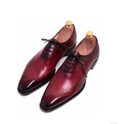 Handmade men burgundy color brogue shoes, men lace up dress shoes, men shoes