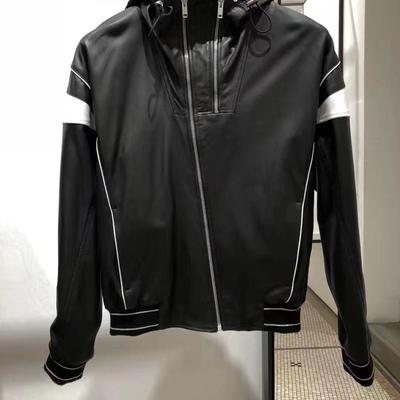 Men black hooded leather jacket, men leather jackets, hooded jacket for men