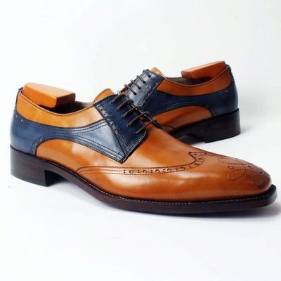 Handmade Mens formal Shoes, Men two tone Dress shoes, Men wing tip formal shoes