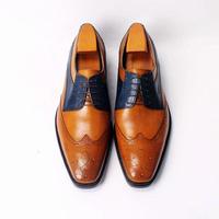 Handmade Mens formal Shoes, Men two tone Dress shoes, Men wing tip formal shoes - Thumbnail 1