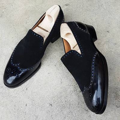 Handmade men fashion style black formal shoes, men wingtip brogue leather shoes