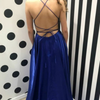 Beauty Spaghetti Straps Backless Royal Blue Prom Dress with Split - Thumbnail 1