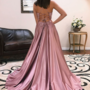 Modest Sweep Train Backless Long Prom/Evening Dresses With Front Split -1