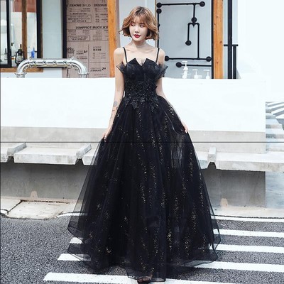 Black tulle lace prom dress evening dress - Thumbnail 5