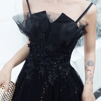 Black tulle lace prom dress evening dress - Thumbnail 1
