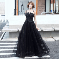Black tulle lace prom dress evening dress - Thumbnail 2