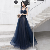Blue tulle long prom dress blue evening dress - Thumbnail 4