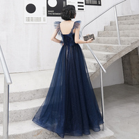 Blue tulle long prom dress blue evening dress - Thumbnail 3